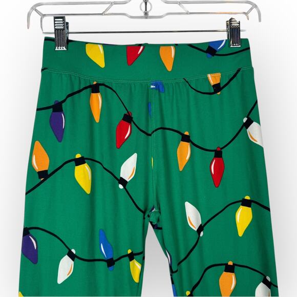 Women’s Green Christmas Leggings with Multicolor Lights Small - Picture 2 of 6
